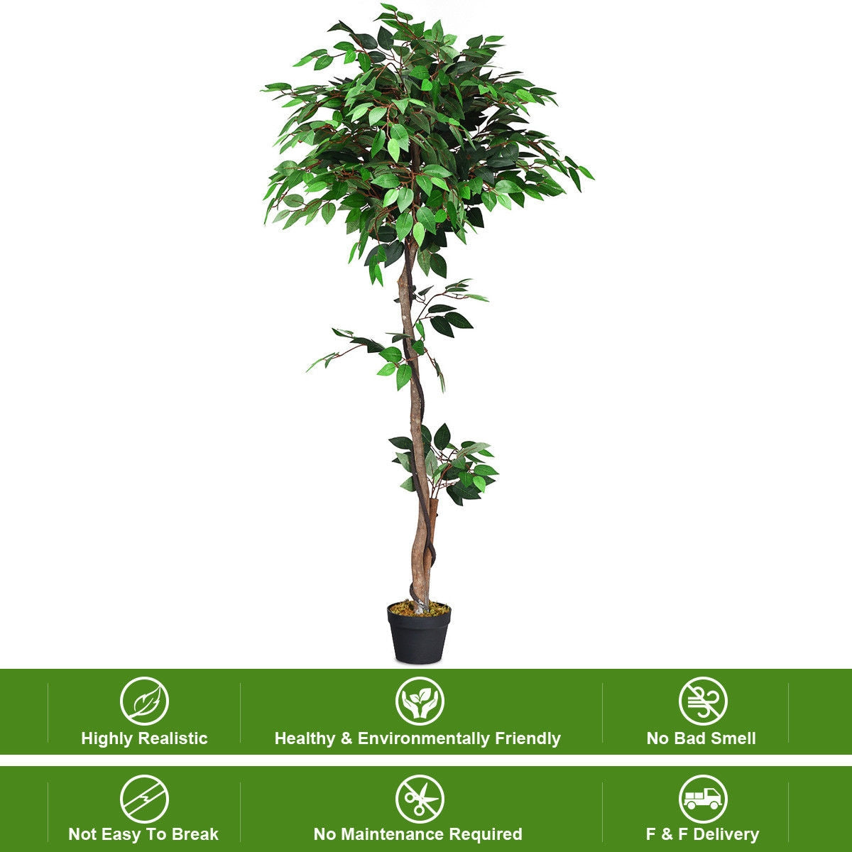 5.5 Feet Artificial Ficus Silk Tree with Wood Trunks, Green Faux Plants at Gallery Canada