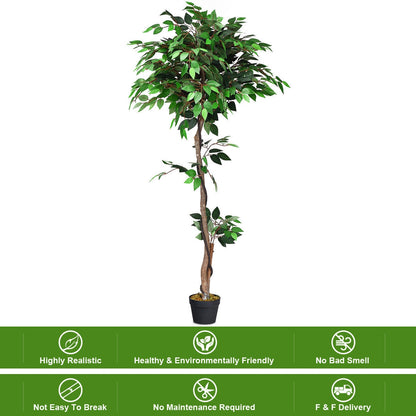 5.5 Feet Artificial Ficus Silk Tree with Wood Trunks, Green Faux Plants at Gallery Canada