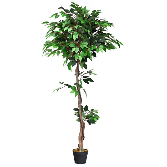 5.5 Feet Artificial Ficus Silk Tree, Wood Trunks, Green Faux Plants Green at Gallery Canada