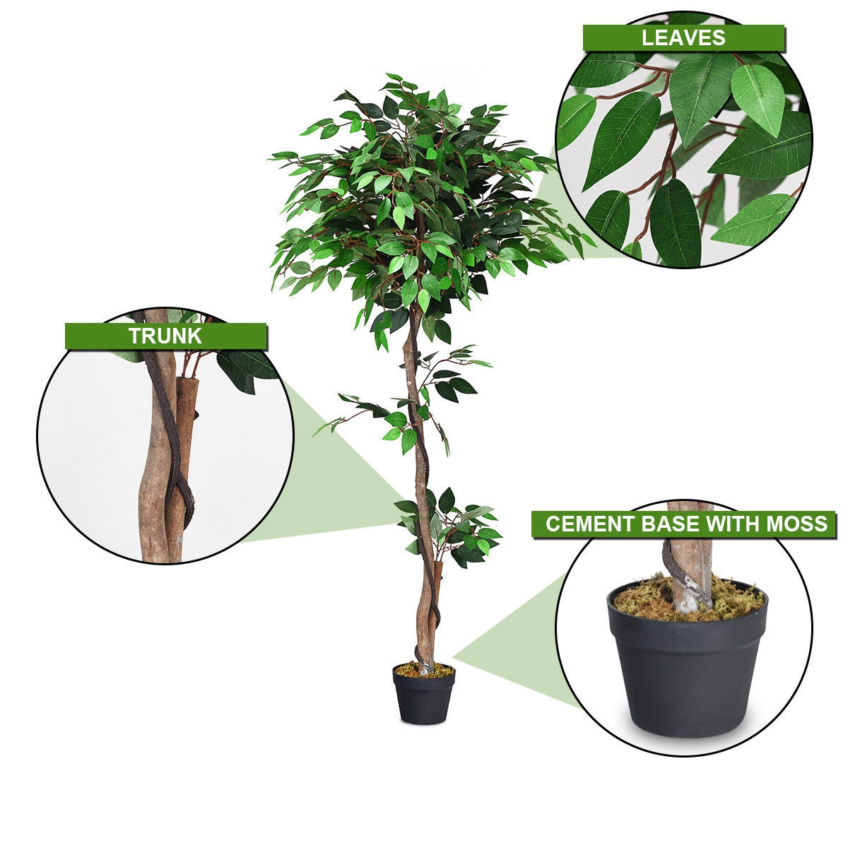 5.5 Feet Artificial Ficus Silk Tree with Wood Trunks, Green Faux Plants at Gallery Canada