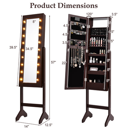 Mirrored Jewelry Cabinet Armoire Organizer w/ LED lights, Brown Jewelry Armoires at Gallery Canada