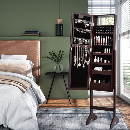 Mirrored Jewelry Cabinet Armoire Organizer w/ LED lights, Brown Jewelry Armoires at Gallery Canada