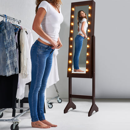 Mirrored Jewelry Cabinet Armoire Organizer w/ LED lights, Brown Jewelry Armoires at Gallery Canada
