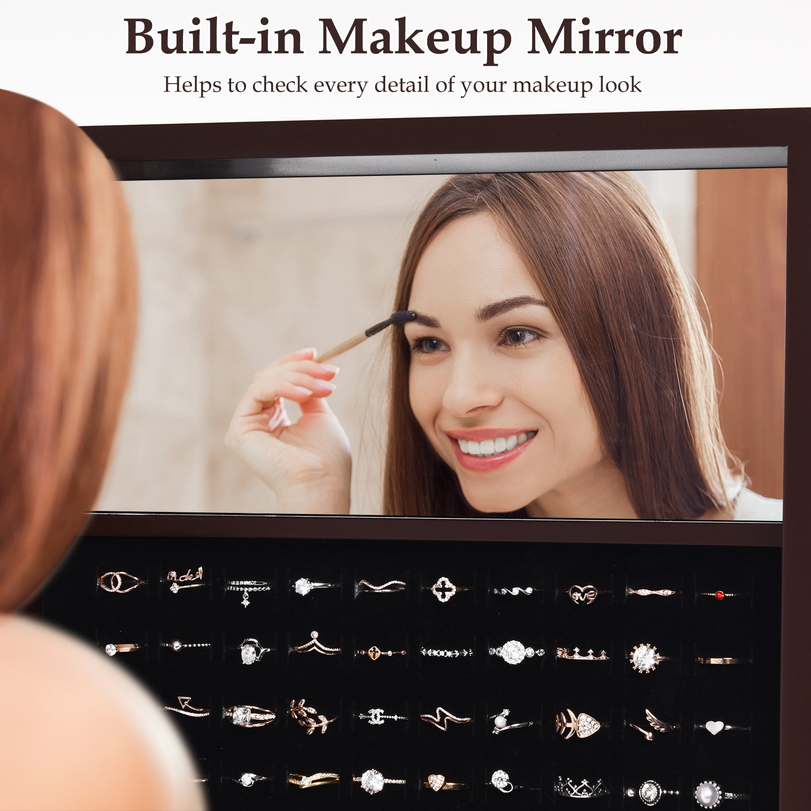 Mirrored Jewelry Cabinet Armoire Organizer w/ LED lights, Brown Jewelry Armoires at Gallery Canada