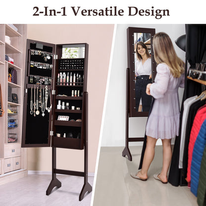 Mirrored Jewelry Cabinet Armoire Organizer w/ LED lights, Brown - Gallery Canada