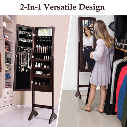 Mirrored Jewelry Cabinet Armoire Organizer w/ LED lights, Brown Jewelry Armoires at Gallery Canada