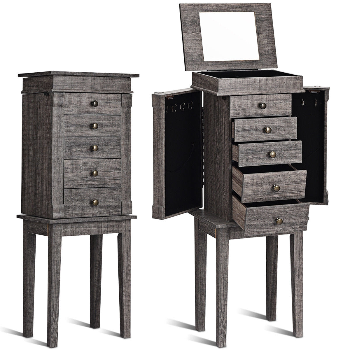 Standing Jewelry Cabinet Storage Organizer with Wooden Legs, Gray Jewelry Armoires at Gallery Canada