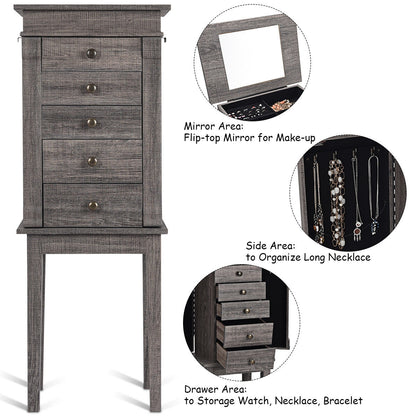 Standing Jewelry Cabinet Storage Organizer with Wooden Legs, Gray Jewelry Armoires at Gallery Canada