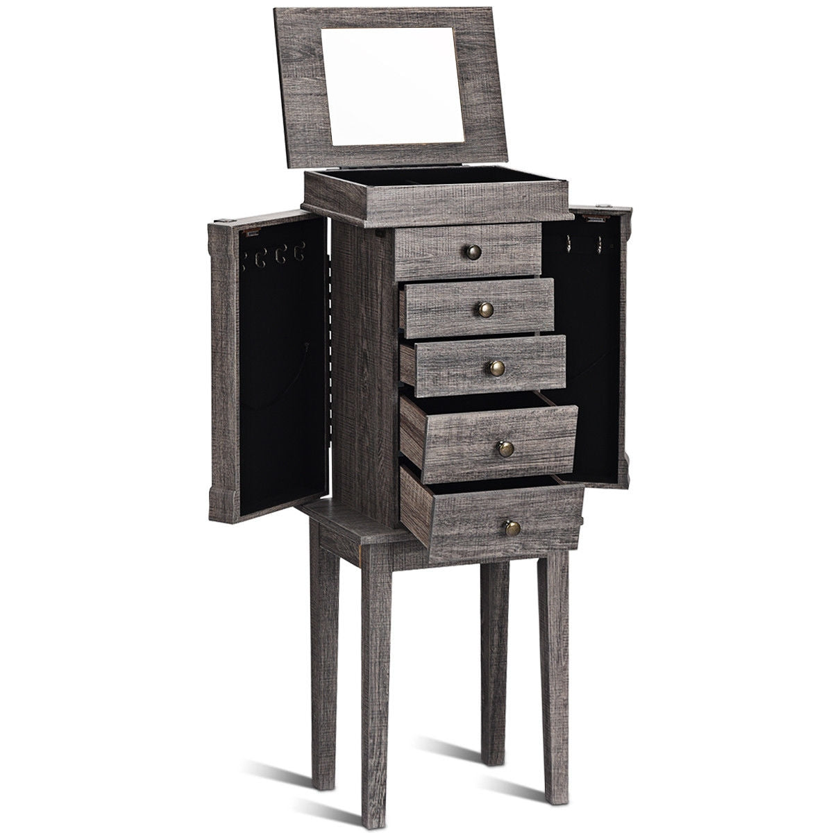 Standing Jewelry Cabinet Organizer, Wooden Legs, Gray Jewelry Armoires at Gallery Canada