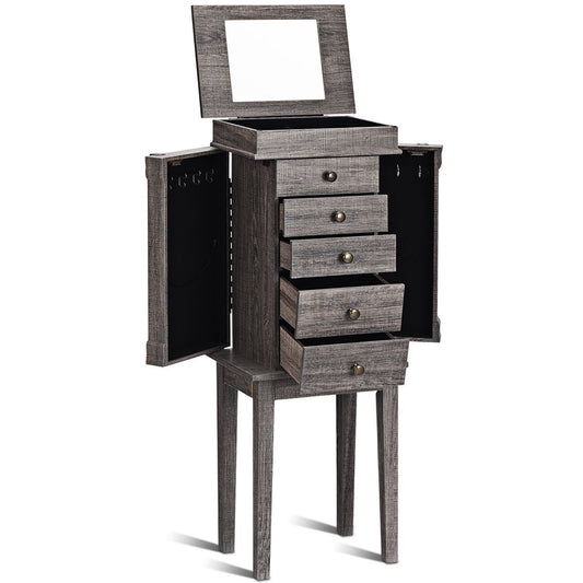 Standing Jewelry Cabinet Storage Organizer with Wooden Legs, Gray - Gallery Canada