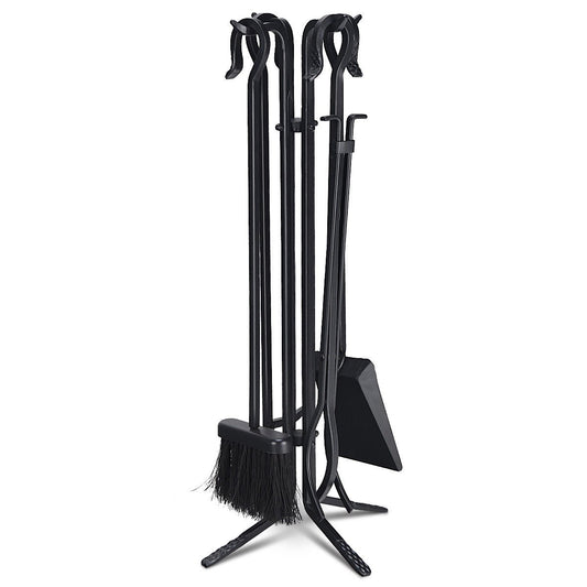 5 Pieces Fireplace Iron Standing Tools Set, Black - Gallery Canada