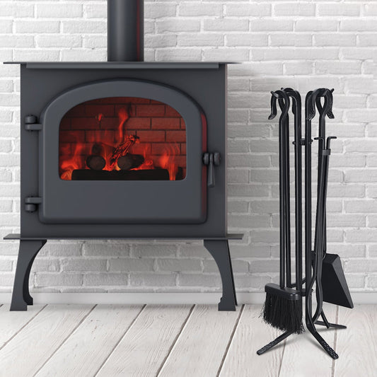 5 Pieces Fireplace Iron Standing Tools Set, Black - Gallery Canada