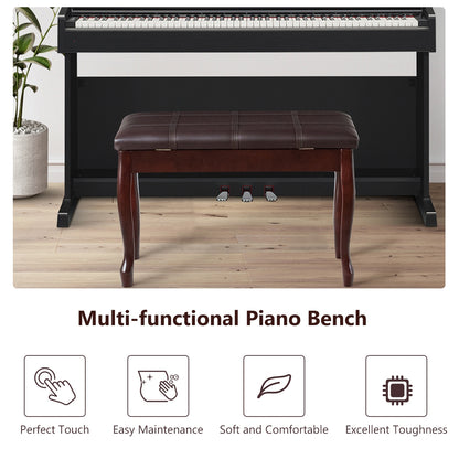 Solid Wood PU Leather Piano Bench with Storage, Brown Pianos & Keyboards at Gallery Canada