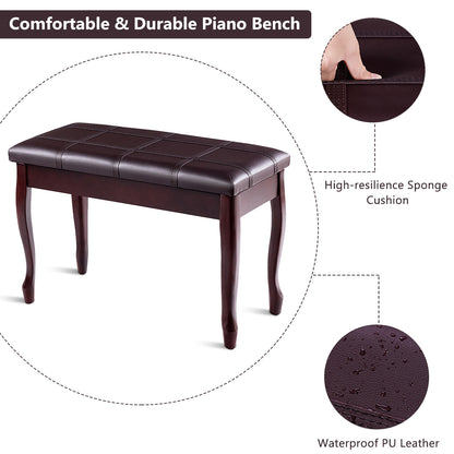 Solid Wood PU Leather Piano Bench with Storage, Brown Pianos & Keyboards at Gallery Canada