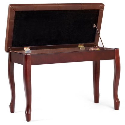 Solid Wood PU Leather Piano Bench with Storage, Brown Pianos & Keyboards at Gallery Canada