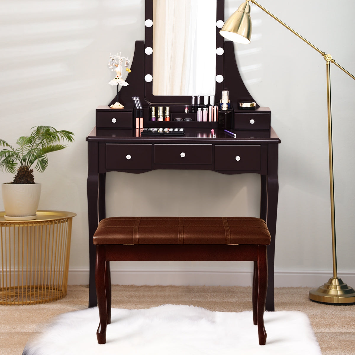 Solid Wood PU Leather Piano Bench with Storage, Brown Pianos & Keyboards at Gallery Canada