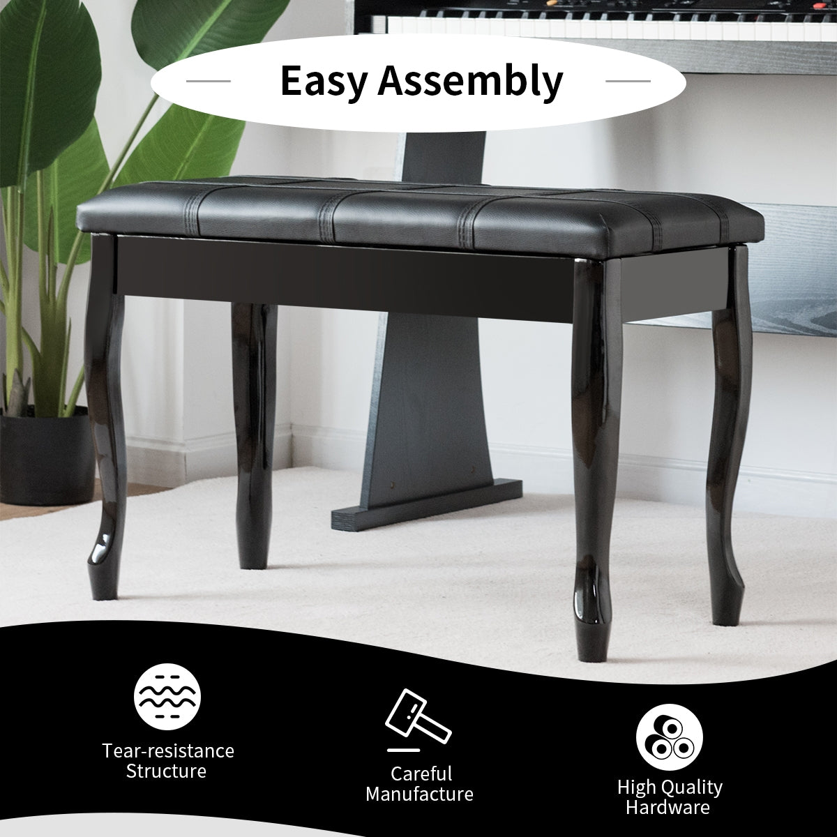 Solid Wood PU Leather Piano Bench with Storage, Black Pianos & Keyboards at Gallery Canada