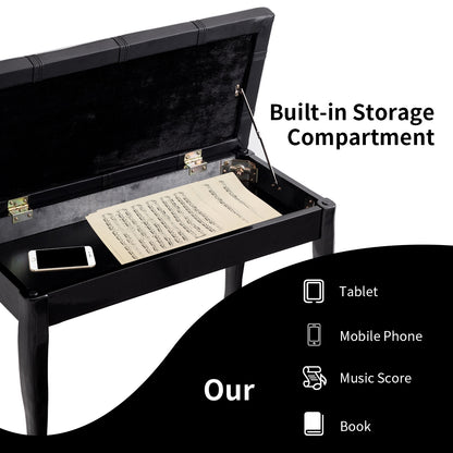 Solid Wood PU Leather Piano Bench with Storage, Black Pianos & Keyboards at Gallery Canada