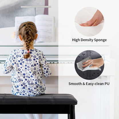 Solid Wood PU Leather Piano Bench with Storage, Black Pianos & Keyboards at Gallery Canada