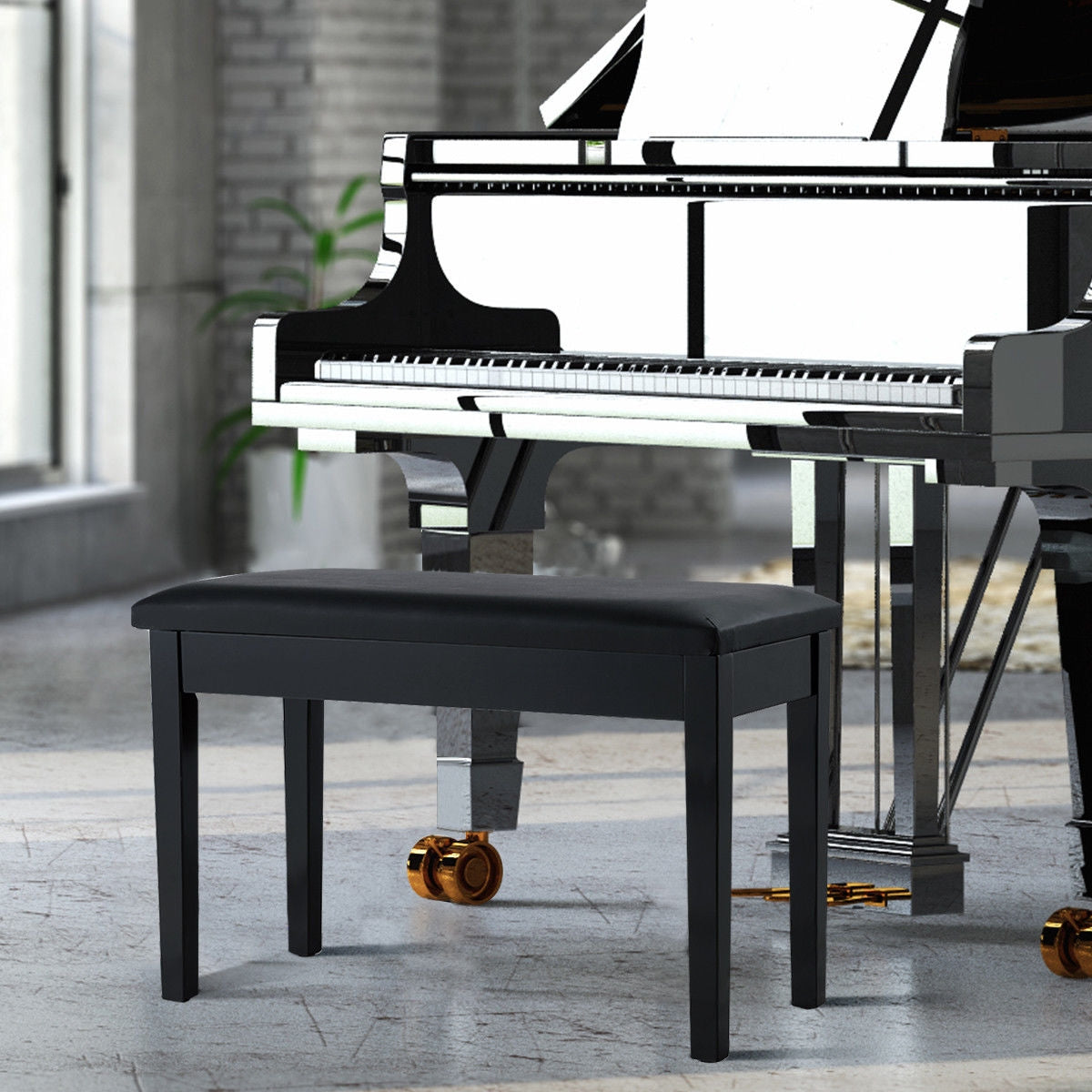 Solid Wood PU Leather Padded Piano Bench Keyboard Seat, Black Pianos & Keyboards at Gallery Canada