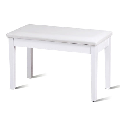 Solid Wood Piano Bench, PU Leather Padded Seat, White