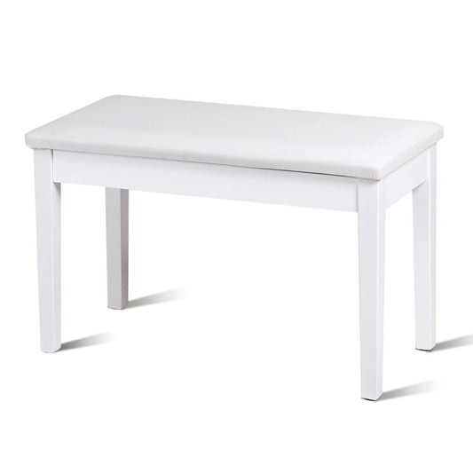 Solid Wood PU Leather Padded Piano Bench Keyboard Seat, White - Gallery Canada