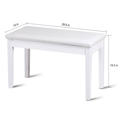 Solid Wood PU Leather Padded Piano Bench Keyboard Seat, White at Gallery Canada