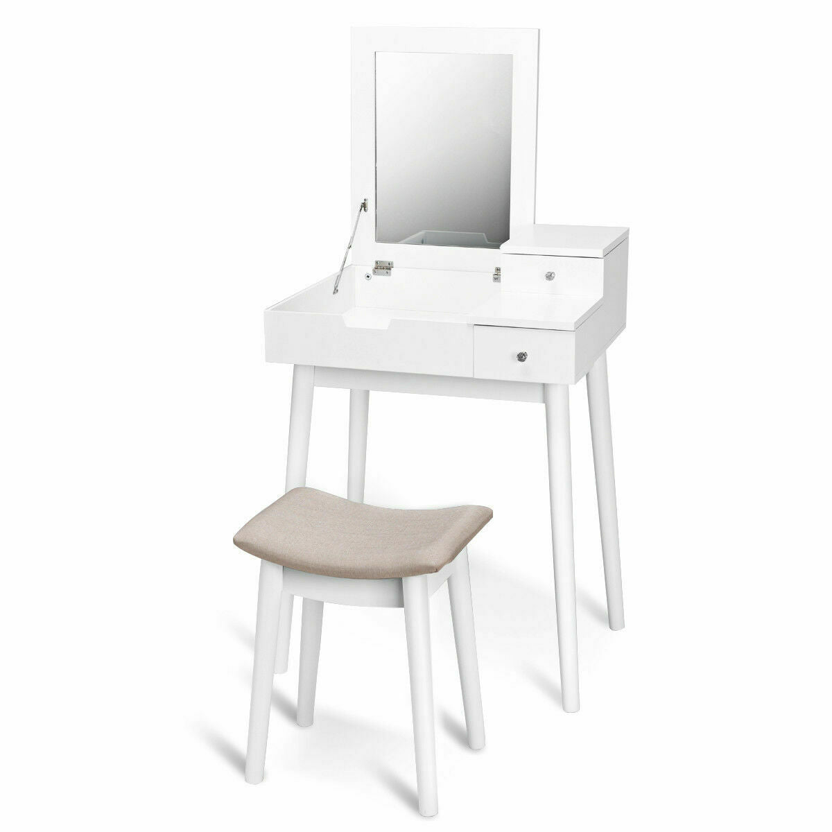 Vanity Dressing Table Set Flip Mirror Desk Furniture Stool, White Makeup Vanities at Gallery Canada