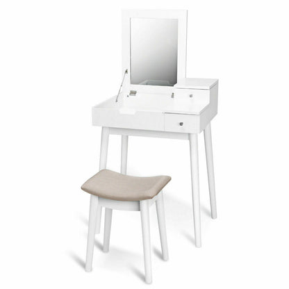 Vanity Dressing Table Set Flip Mirror Desk Furniture Stool, White Makeup Vanities at Gallery Canada