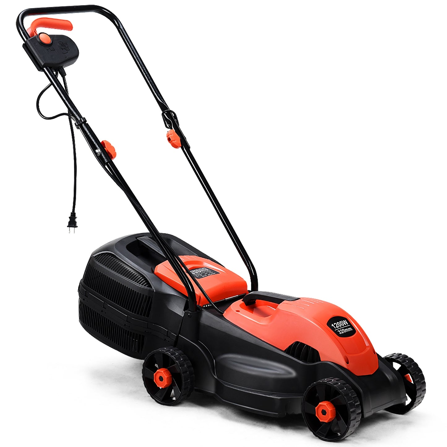 13 Inch Electric Push Lawn Mower With Grass Bag, Red