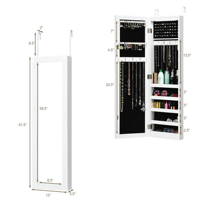 Wall And Door Mirrored Jewelry Cabinet With LED Light, White Jewelry Armoires at Gallery Canada