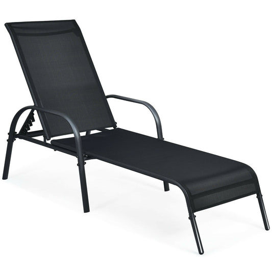 Adjustable Patio Chaise Folding Lounge Chair with Backrest, Black Outdoor Chaise Lounges Black at Gallery Canada