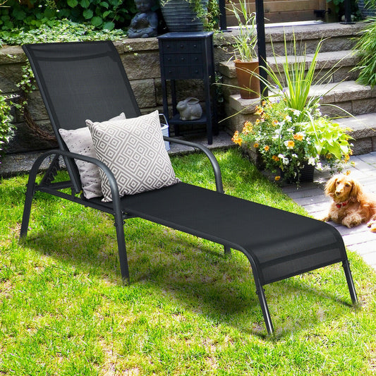 Adjustable Patio Chaise Folding Lounge Chair with Backrest, Black Outdoor Chaise Lounges Black at Gallery Canada