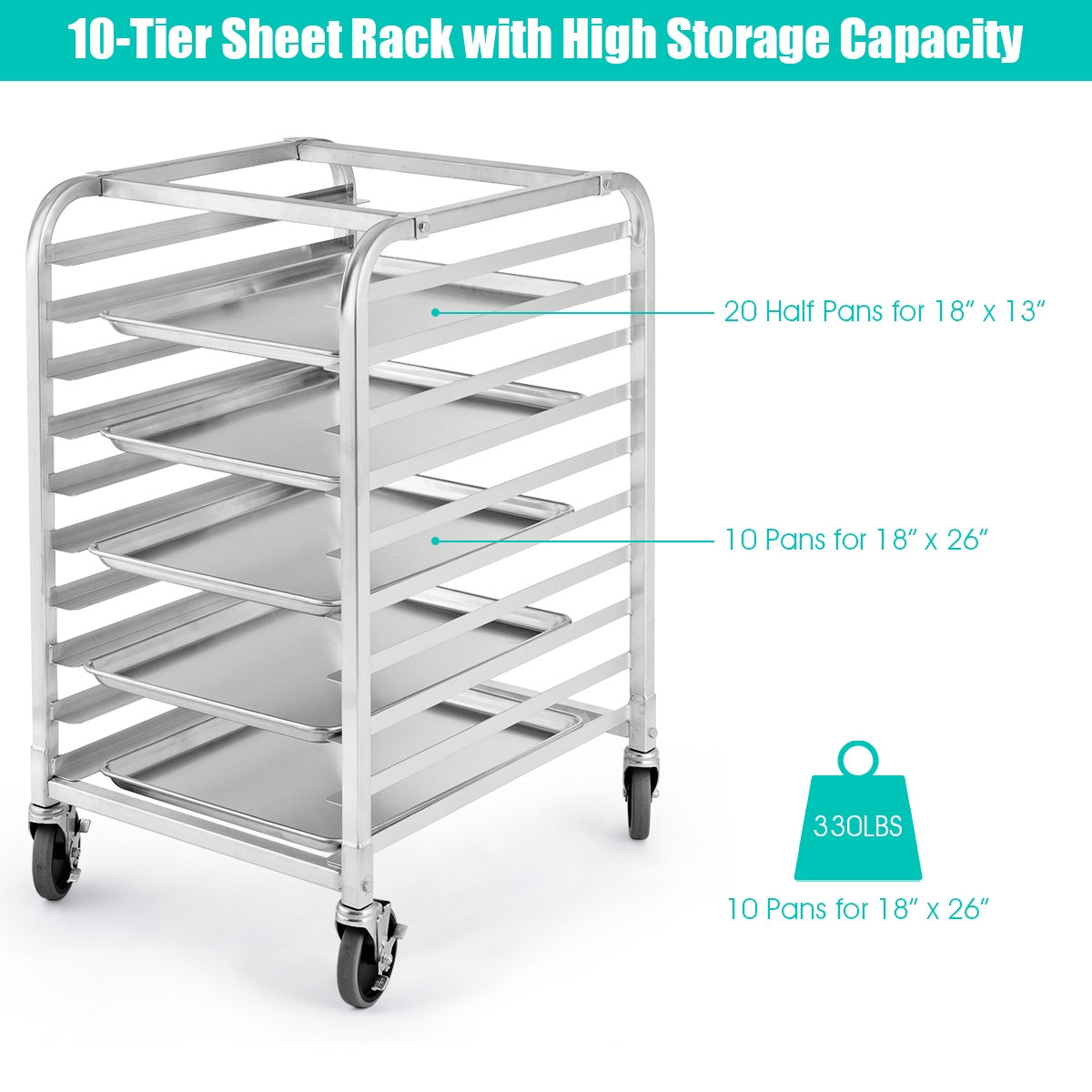 10 Sheets Aluminum Rolling Bakery Pan Rack, Silver Baker's Racks at Gallery Canada