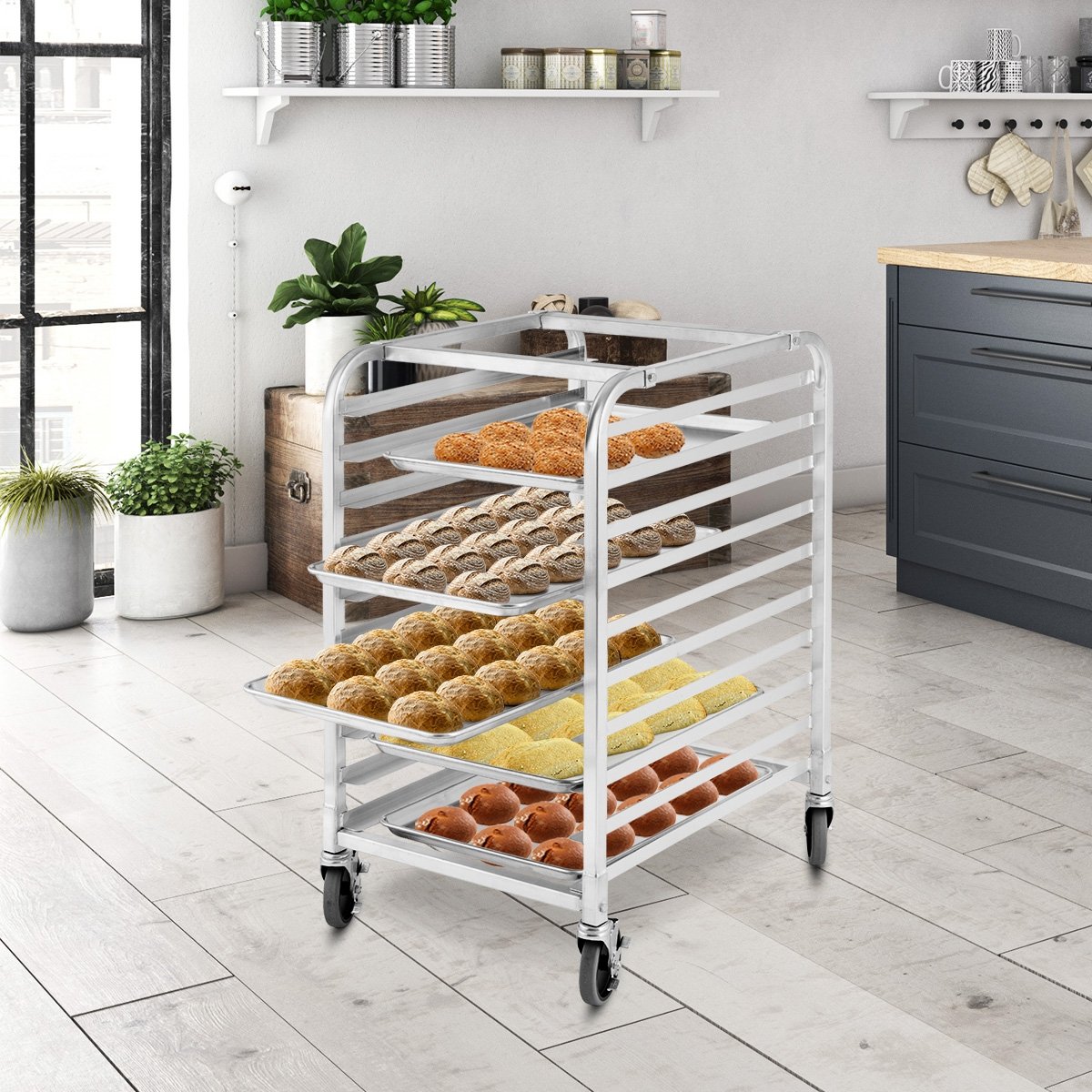 10 Sheets Aluminum Rolling Bakery Pan Rack, Silver Baker's Racks at Gallery Canada