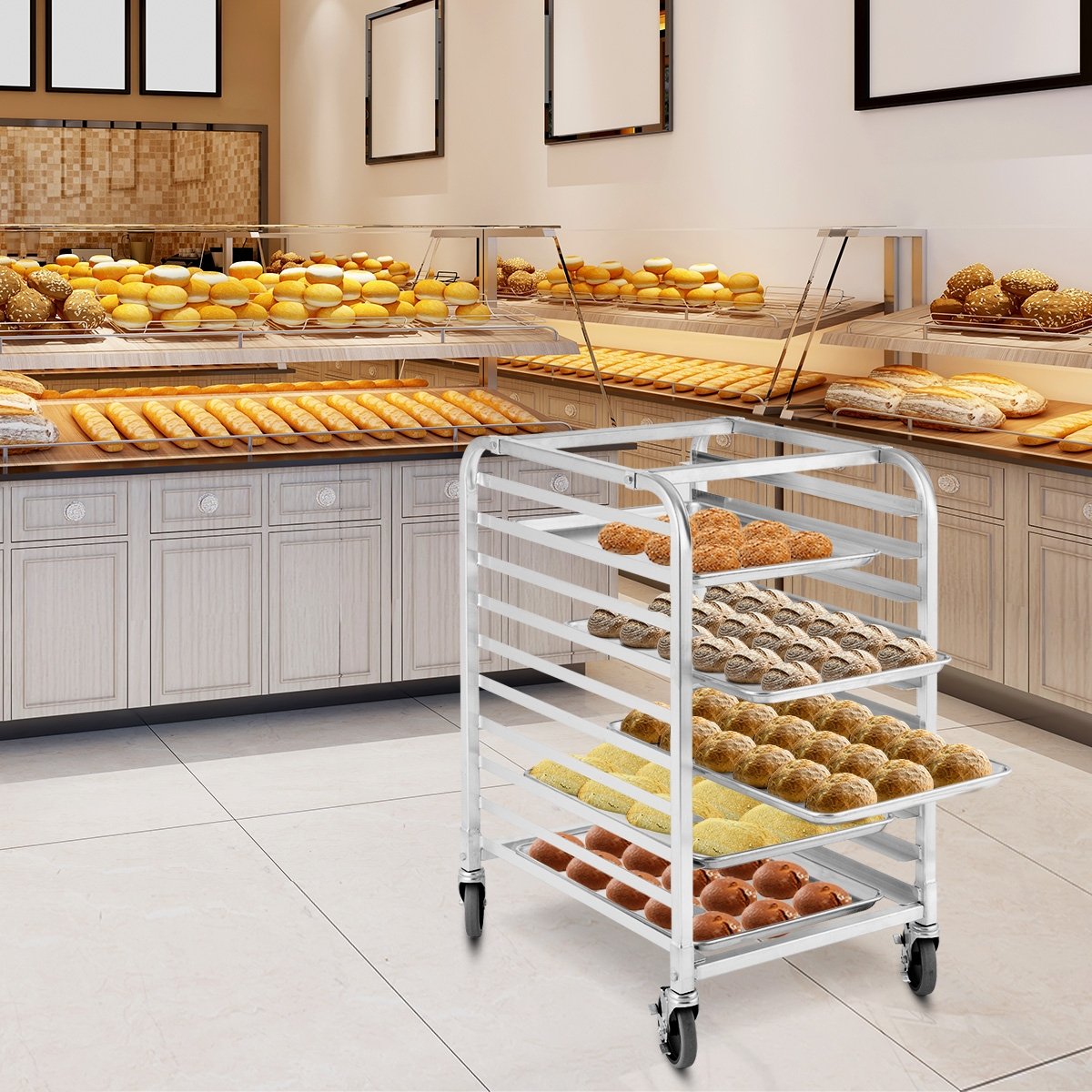 10 Sheets Aluminum Rolling Bakery Pan Rack, Silver Baker's Racks at Gallery Canada