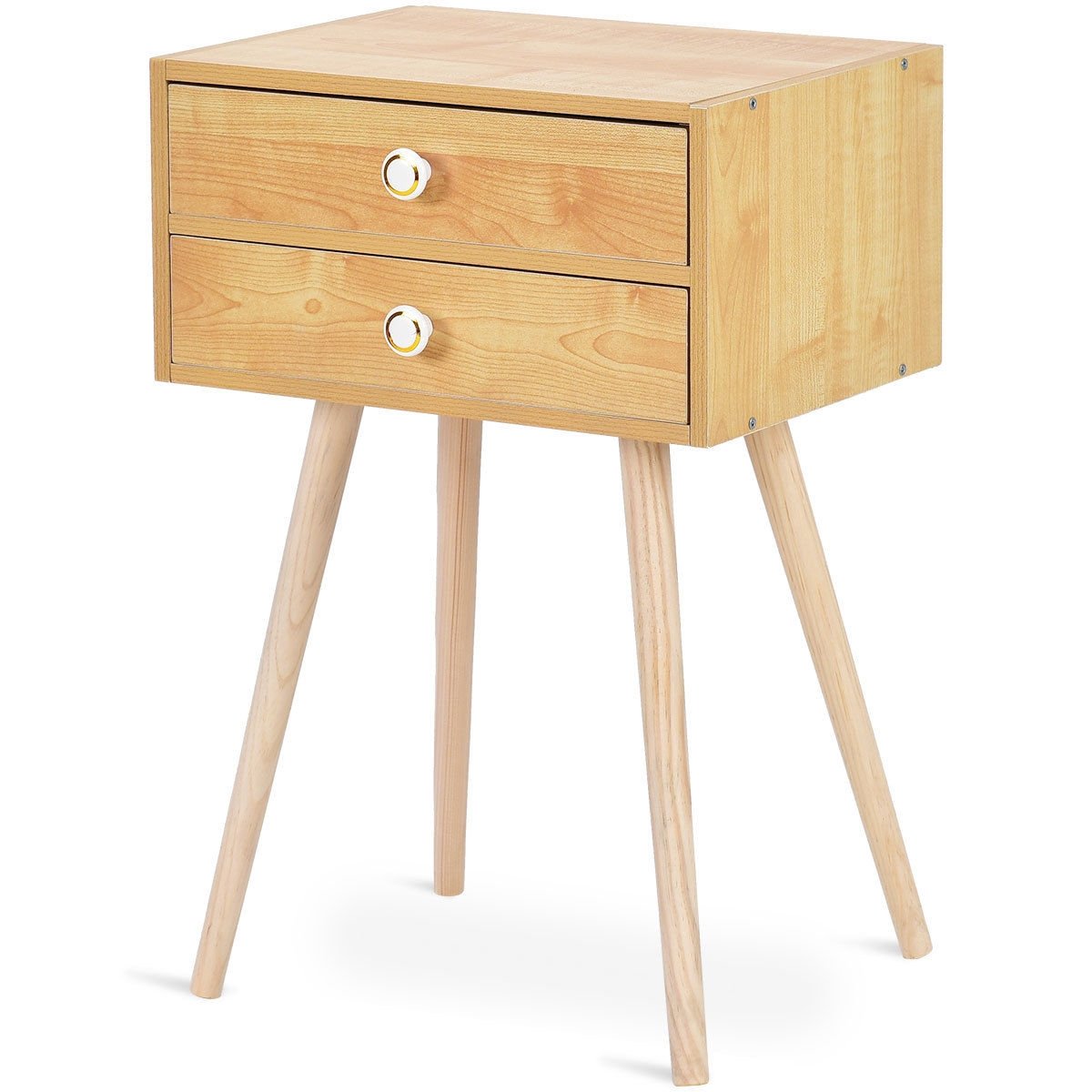 Mid Century Modern 2 Drawers Nightstand, Natural - Gallery Canada