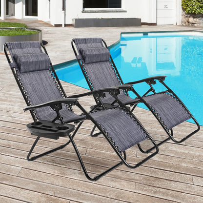 2 Pieces Folding Lounge Chair with Zero Gravity, Gray - Gallery Canada