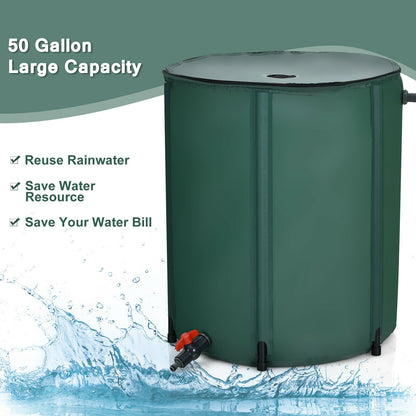 53 Gallon Portable Collapsible Rain Barrel Water Collector, Green - Gallery Canada