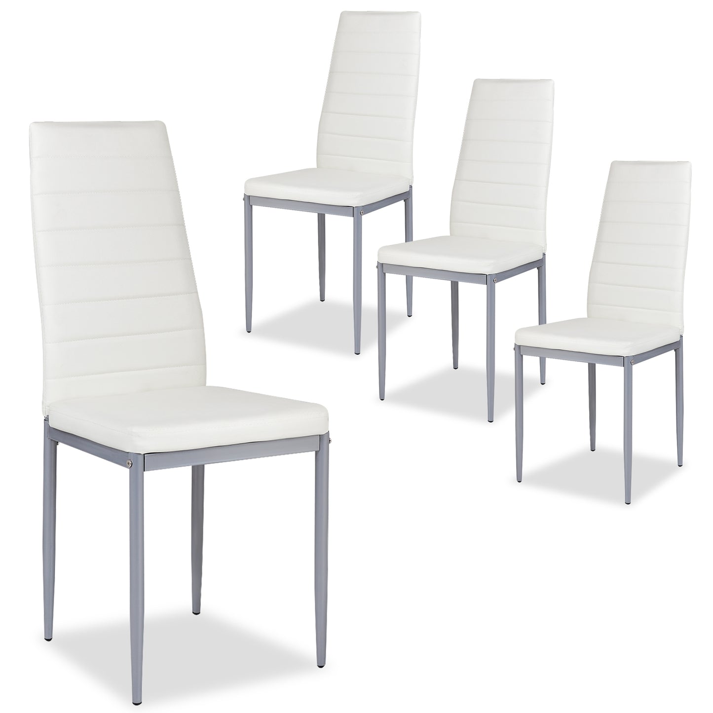 4 Pcs PVC Leather Dining Side Chairs, White