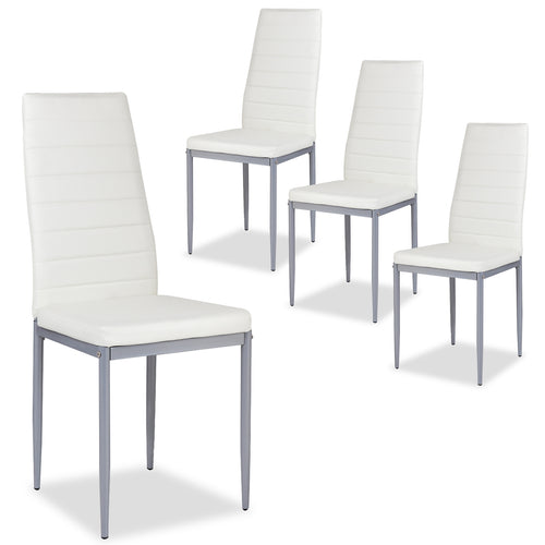 4 Pcs PVC Leather Dining Side Chairs, White