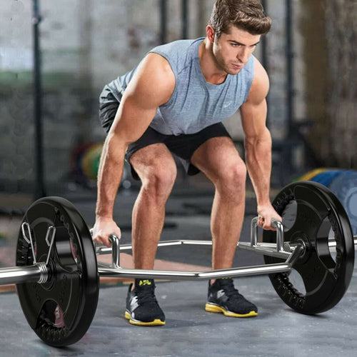 56 Inch Olympic Hexagon Deadlift Trap Bar with Folding Grips Powerlifting, Silver