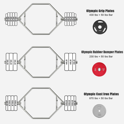 56 Inch Olympic Hexagon Deadlift Trap Bar with Folding Grips Powerlifting, Silver Benches Racks & Bars at Gallery Canada