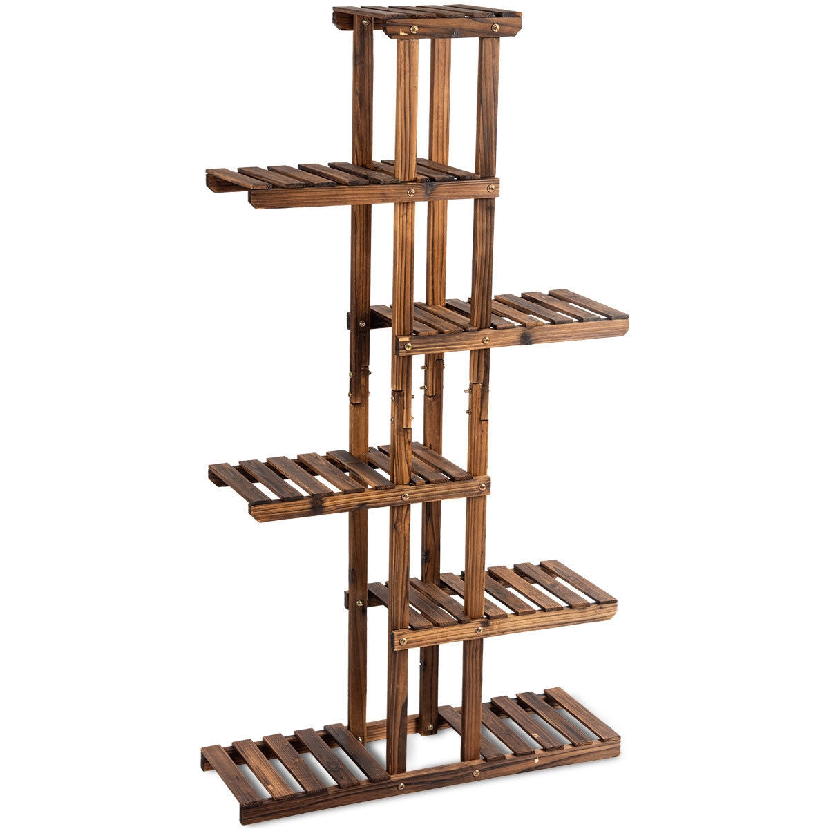 6 Tier Wooden Garden Shelf Storage Plant Rack Stand, Brown Plant Stands Brown at Gallery Canada