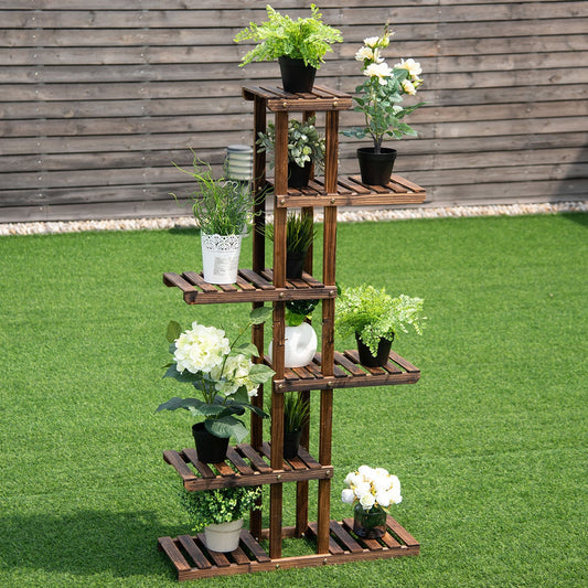 6 Tier Garden Wooden Shelf Storage Plant Rack Stand, Brown Plant Stands Brown at Gallery Canada