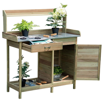 Outdoor Garden Wooden Work Station Potting Bench, Natural - Gallery Canada