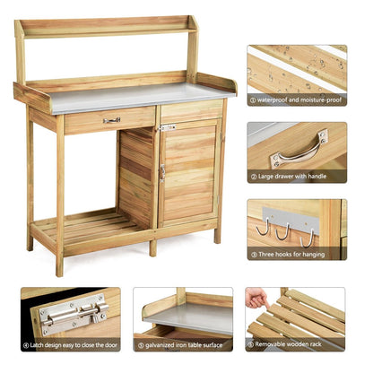 Outdoor Garden Wooden Work Station Potting Bench, Natural at Gallery Canada