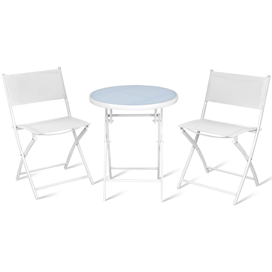 3 Pieces Patio Folding Bistro Set for Balcony or Outdoor Space, White Patio Conversation Sets White at Gallery Canada