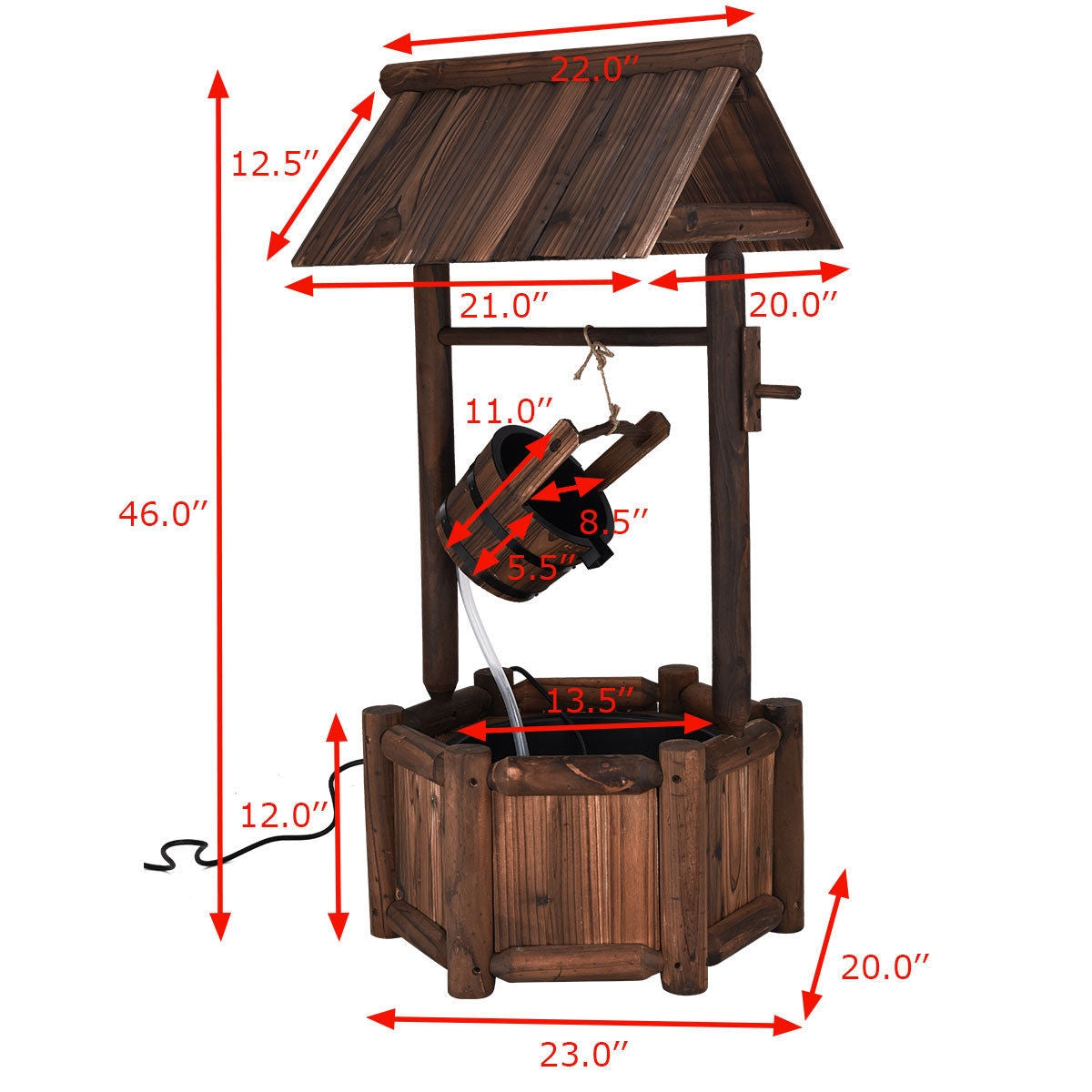 Garden Wooden Wishing Water Fountain with Pump, Brown Outdoor Decor at Gallery Canada
