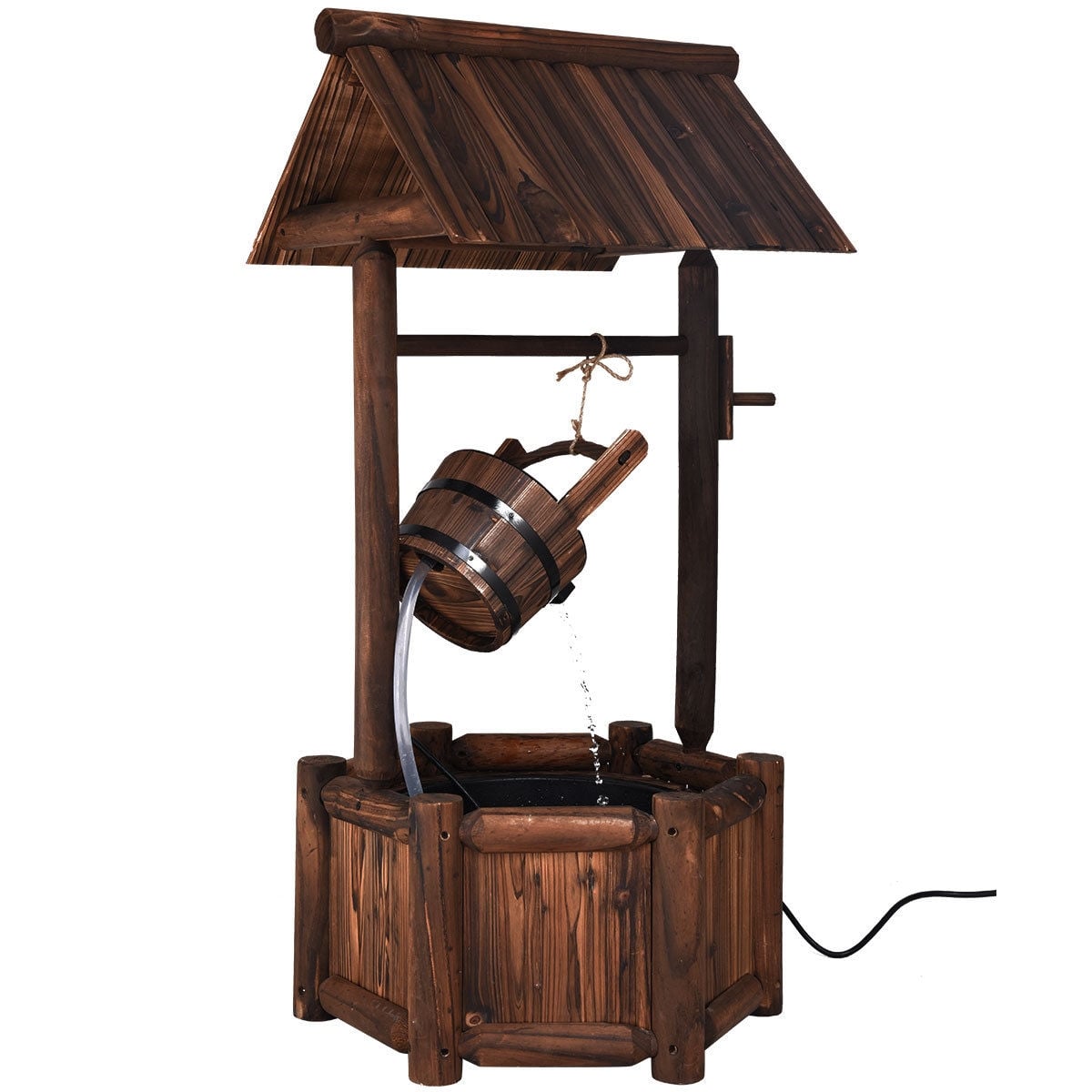 Wooden Wishing Water Fountain With Pump, Brown
